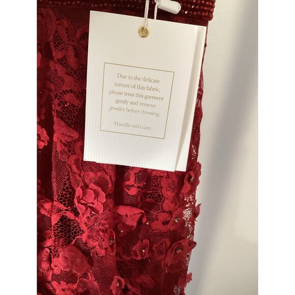 Mac Duggal Women’s Layered Floral Appliques Dress Burgundy Red 67710 - Size 4 - Picture 6 of 10